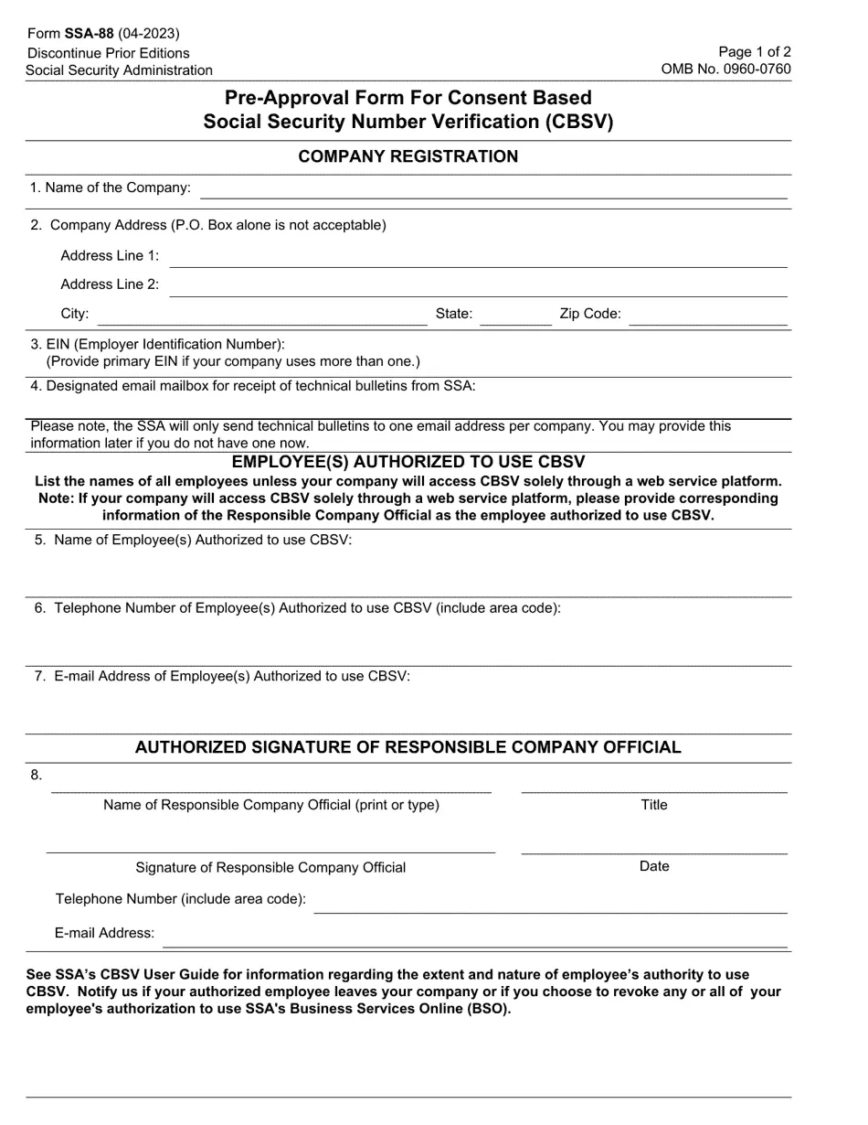 Form SSA 88 Download Fillable PDF Or Fill Online Pre approval Form 