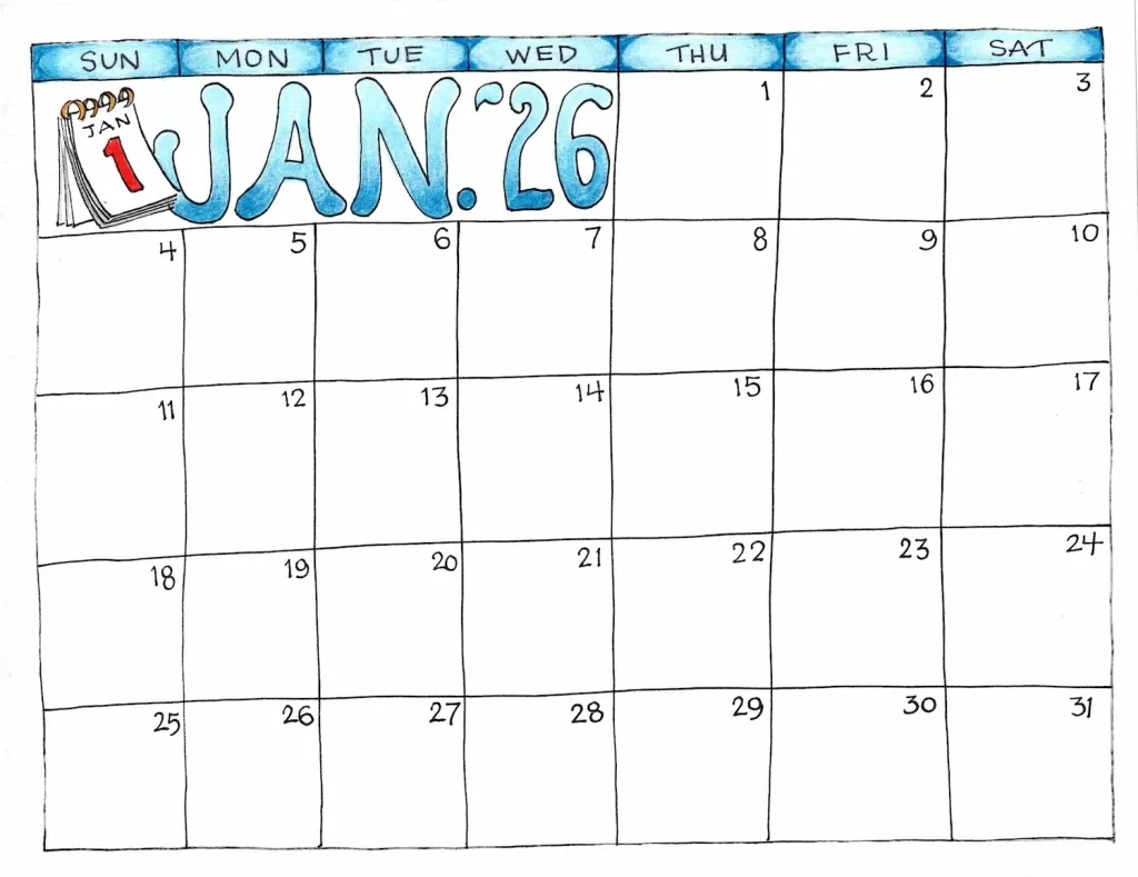 Blank 2026 Calendar Free Printable