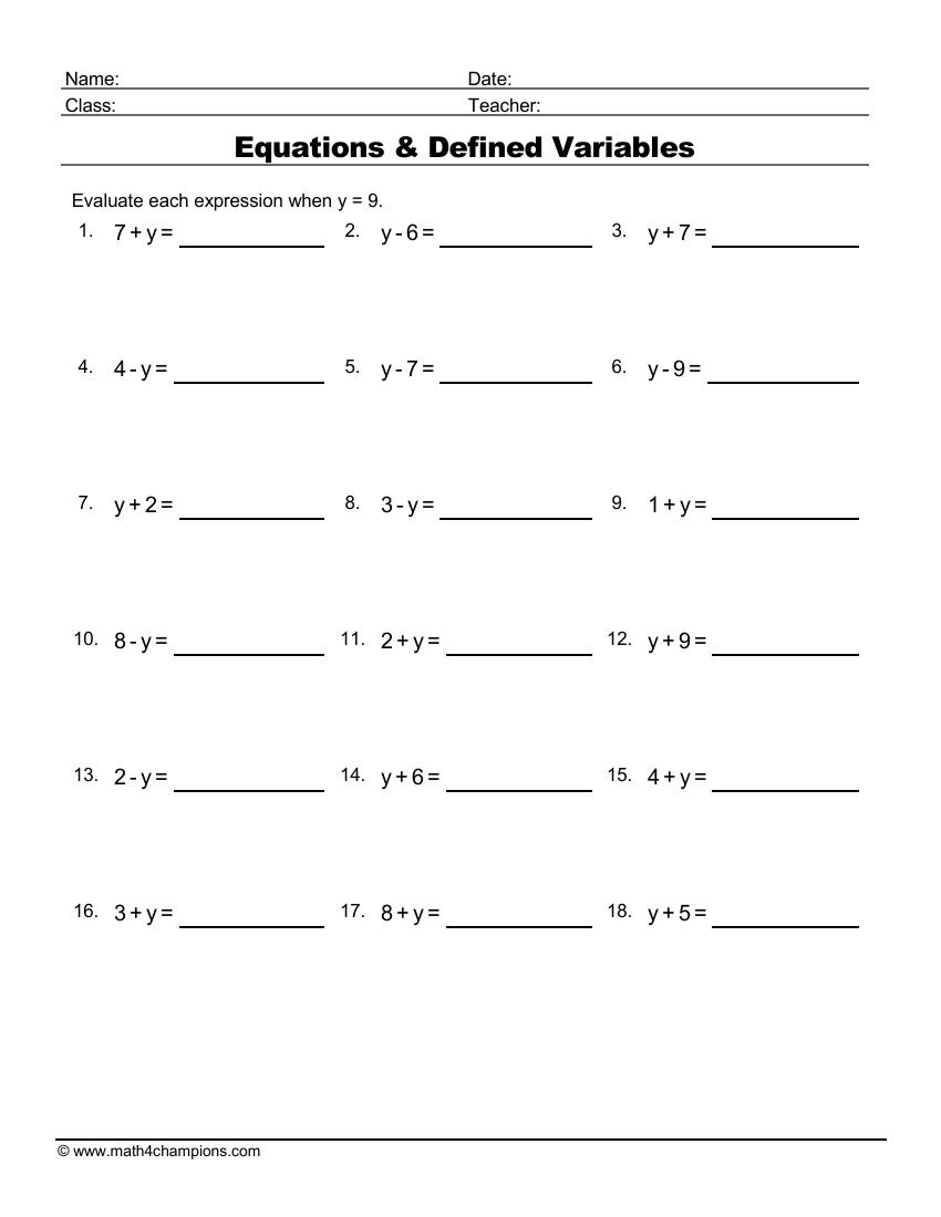 Free Printable Algebra Worksheets