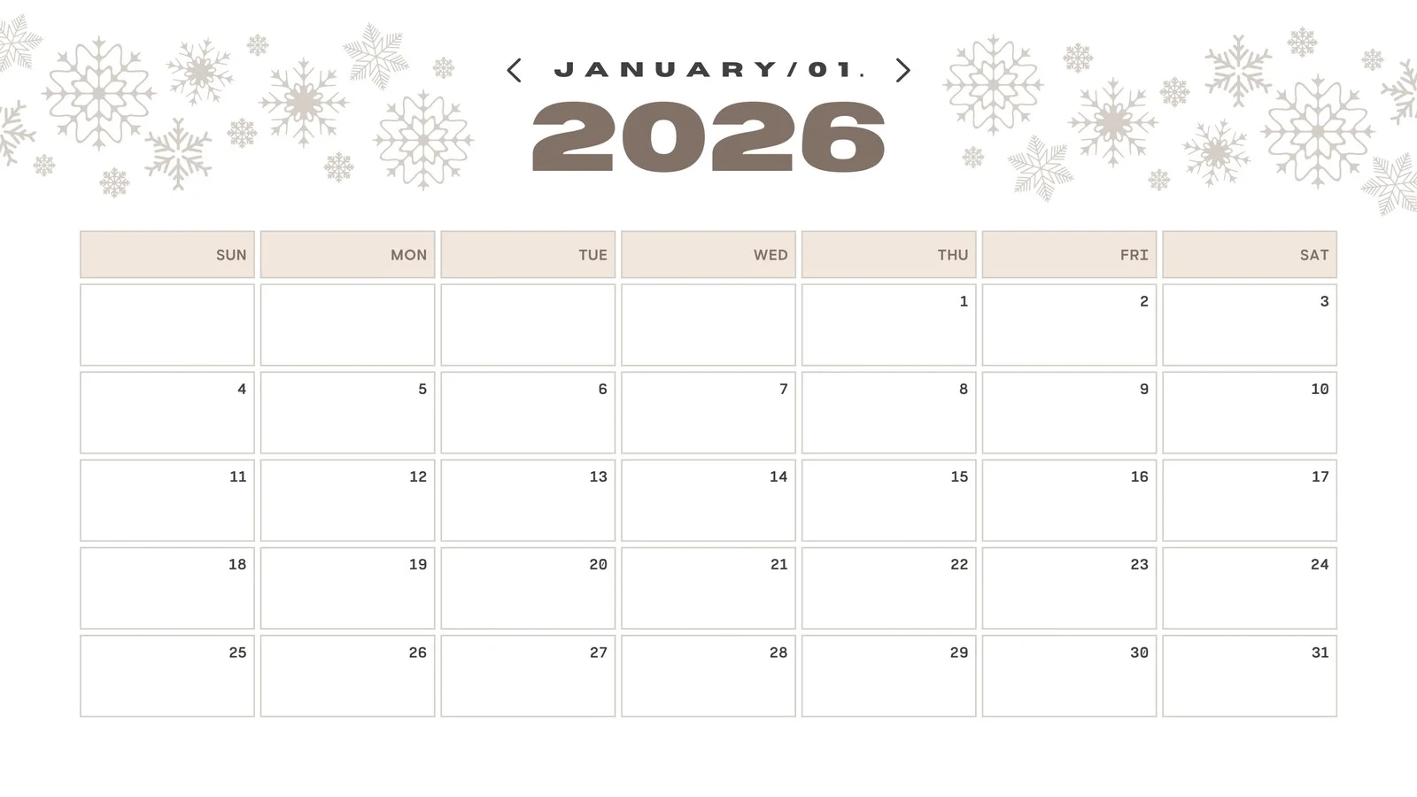 Blank 2026 Calendar Printable Win