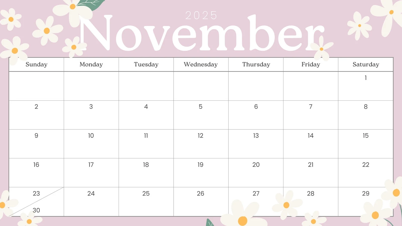 Calendar By Month Printable November