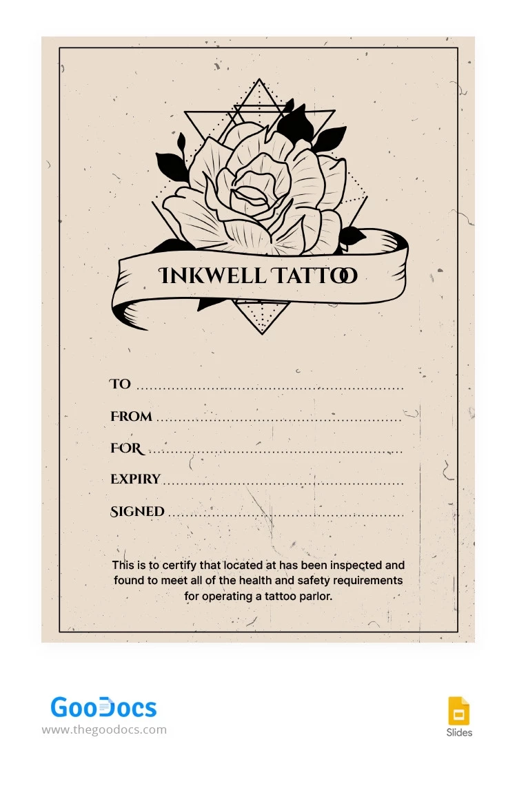 Free Beige Tattoo Gift Certificate Template In Google Slides And 