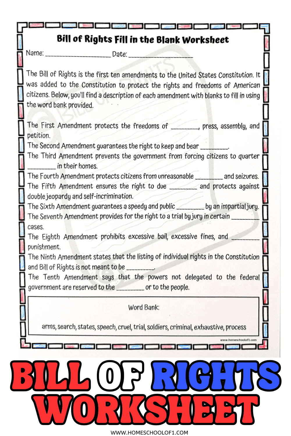 Printable Bill Of Rights Free