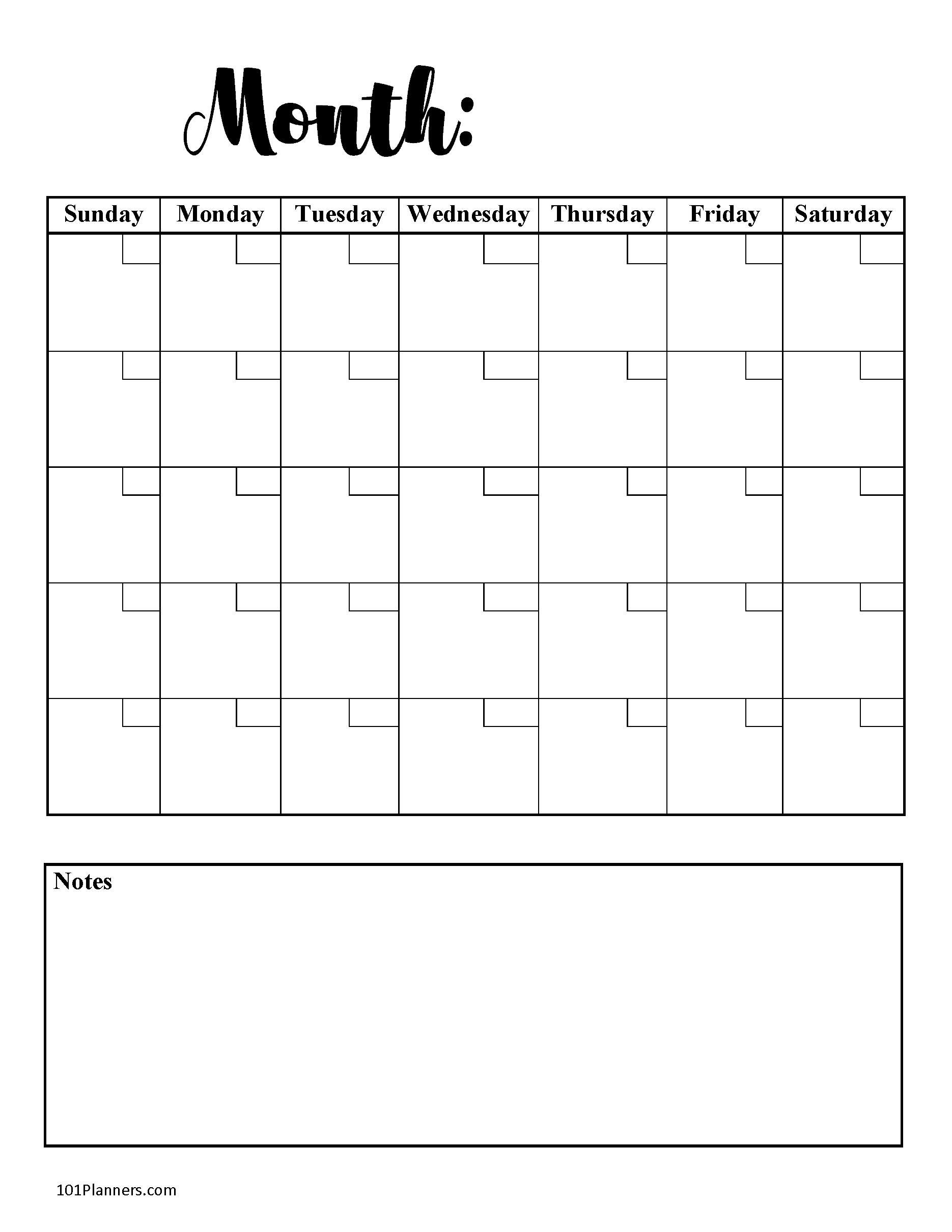 Blank Printable Monthly Calendar