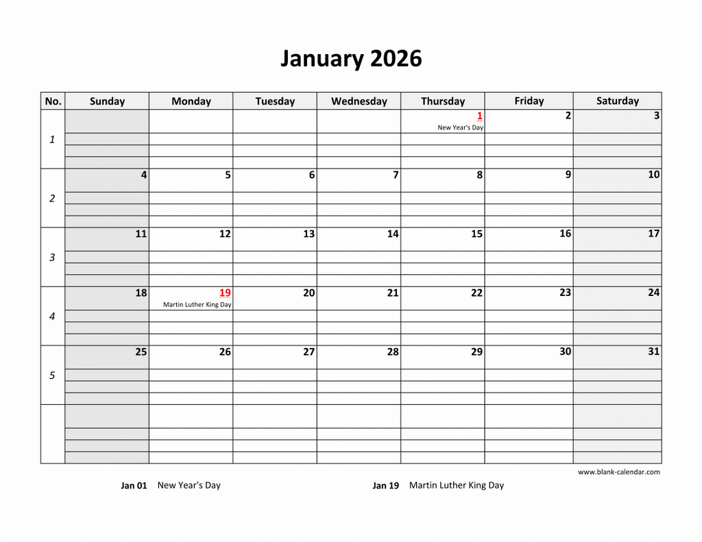 Free Download Printable January 2026 Calendar Large Box Grid 