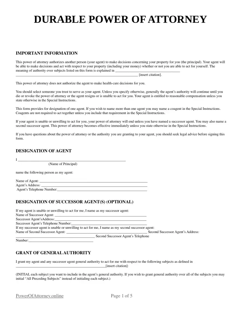 Durable Power Of Attorney Forms Printable