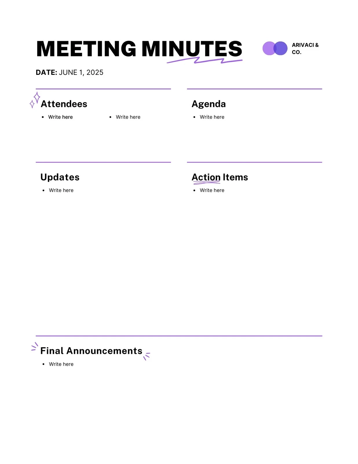 Printable Meeting Minutes Template