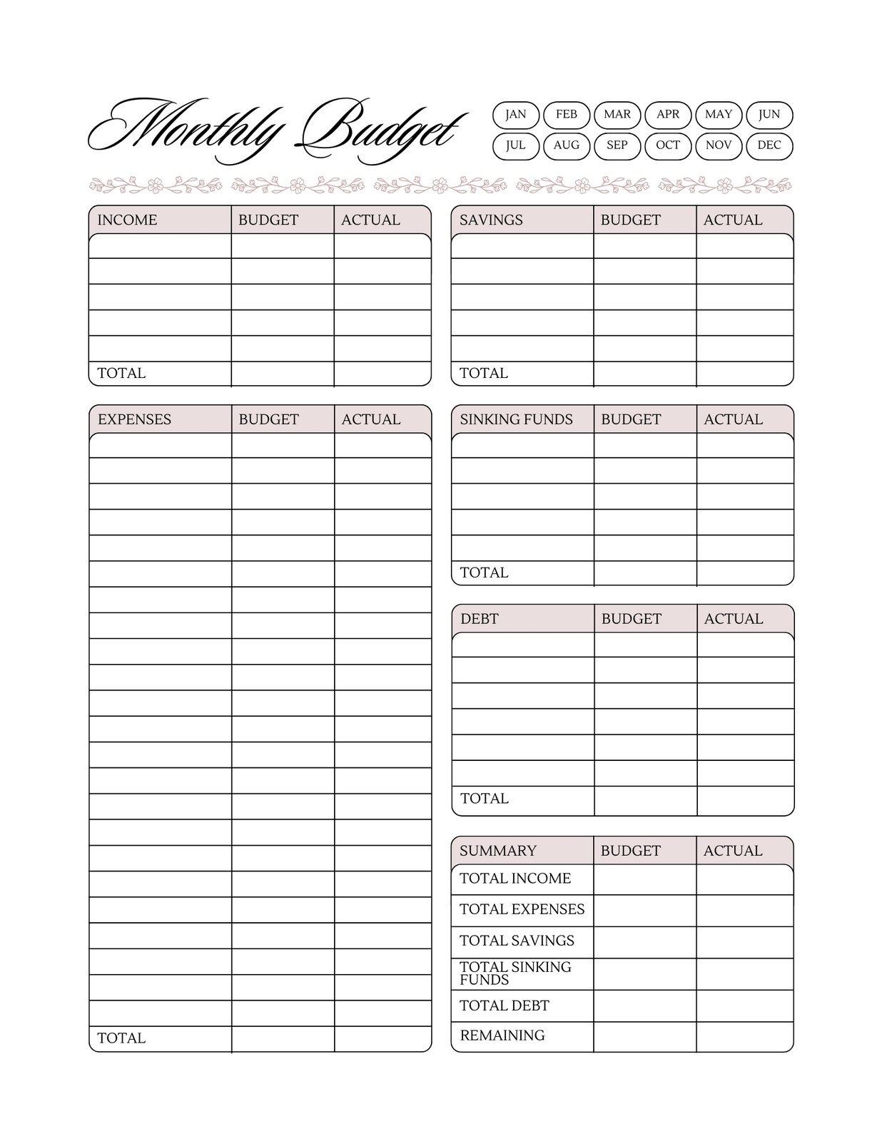 Free Printable Monthly Budgeting Worksheets
