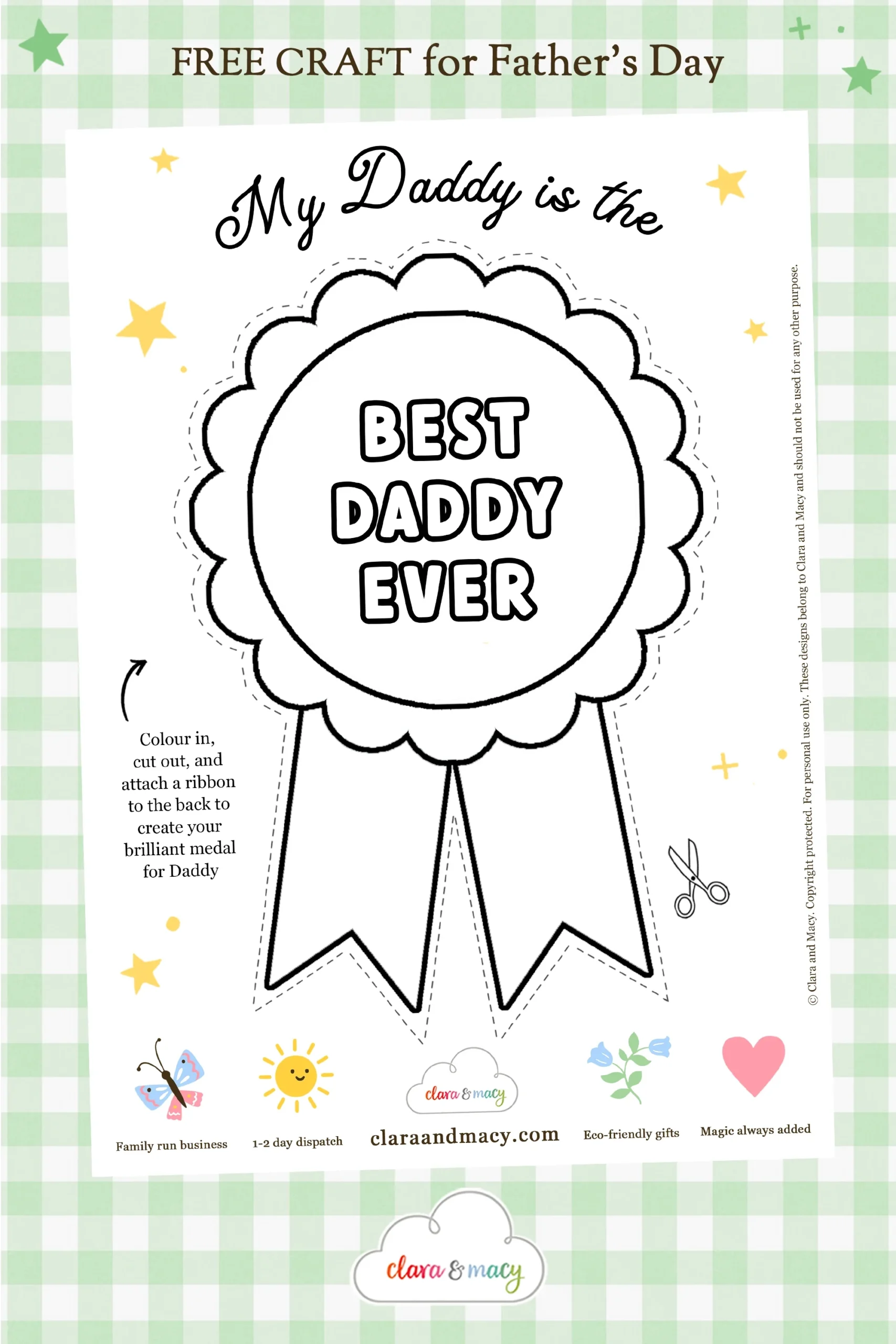 Free Kids Craft Father s Day Best Daddy Medals Clara And Macy