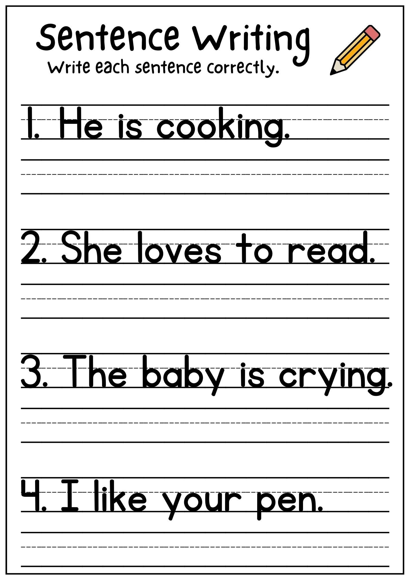 free kindergarten writing sentences worksheets active little