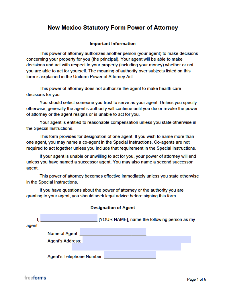 Free New Mexico Durable Financial Power Of Attorney Form PDF 