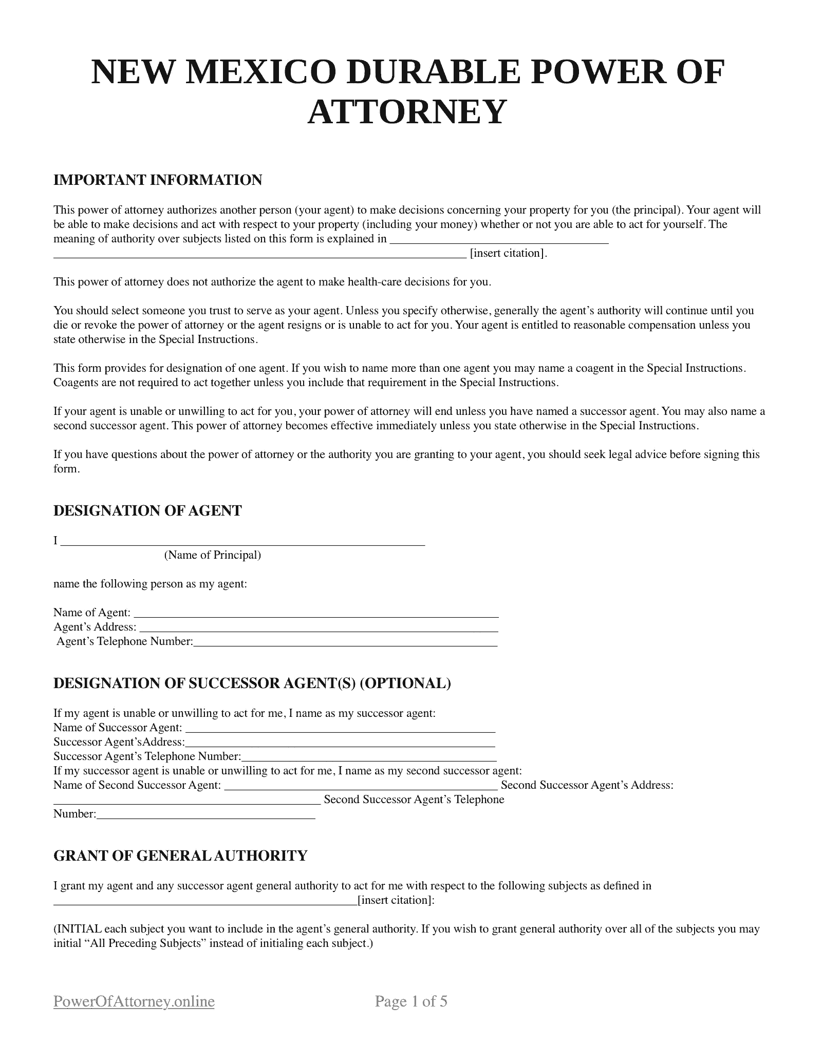 Free New Mexico NM Power Of Attorney Forms amp Templates PDF