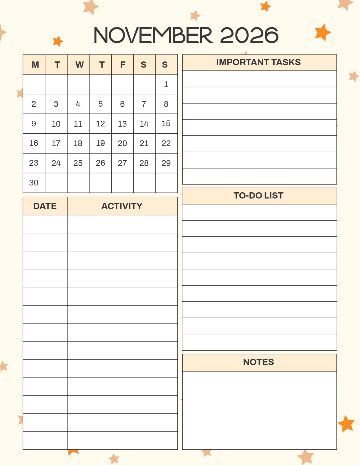 Printable Calendar Daily November 2026