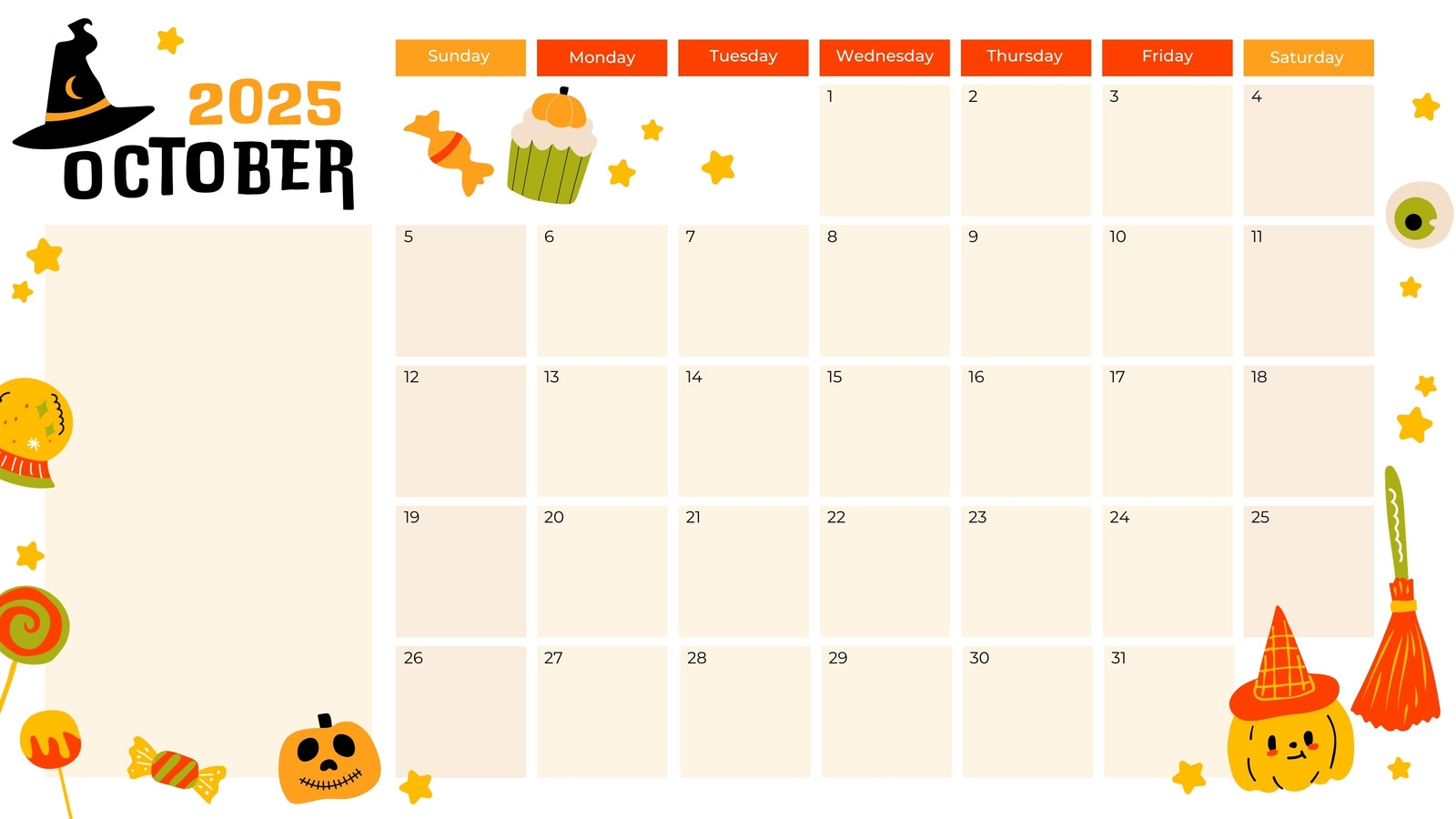 October Calendar Blank Printable