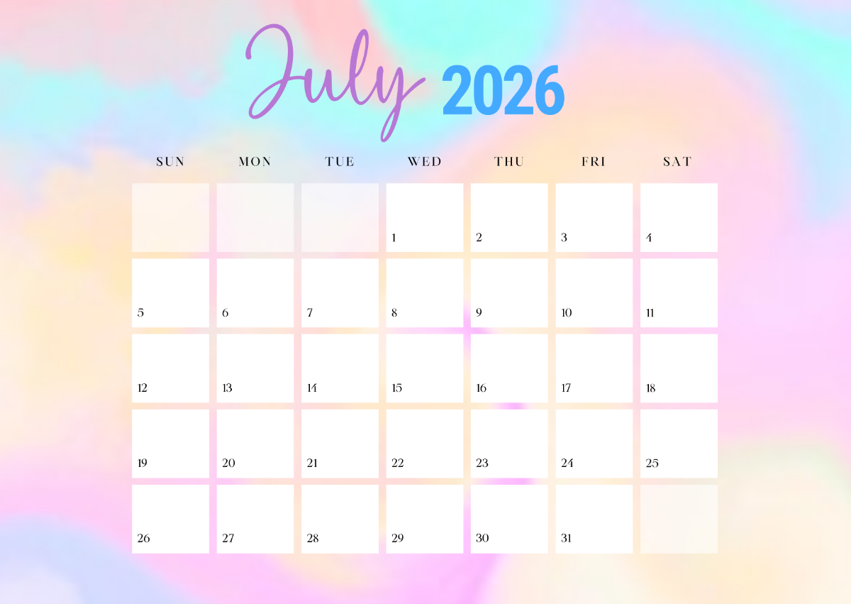 Free Pastel July 2026 Calendar Template To Edit Online