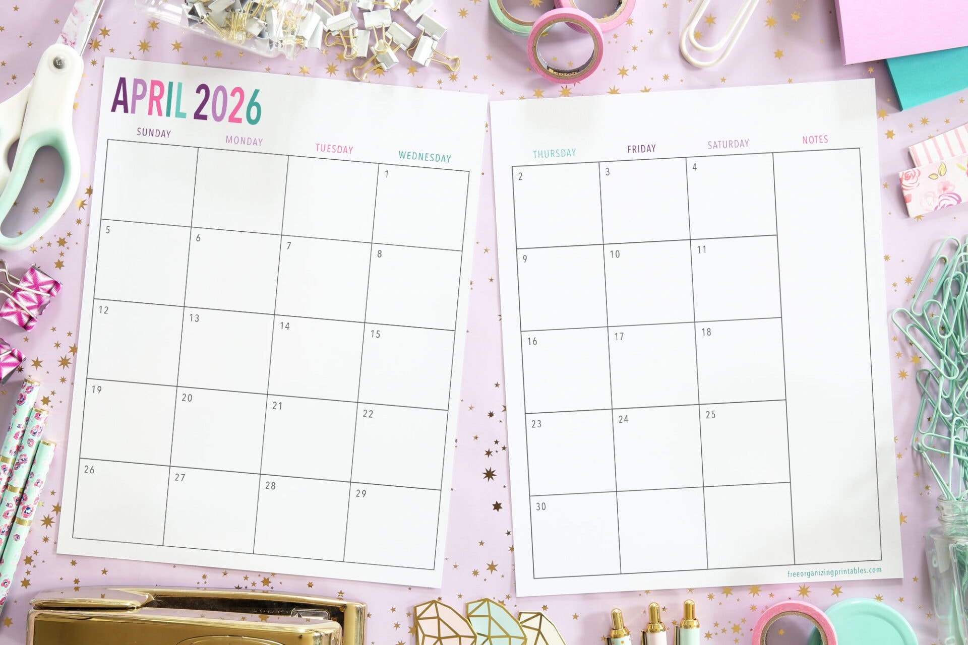 2 Page Monthly Calendar Printable Free 2026