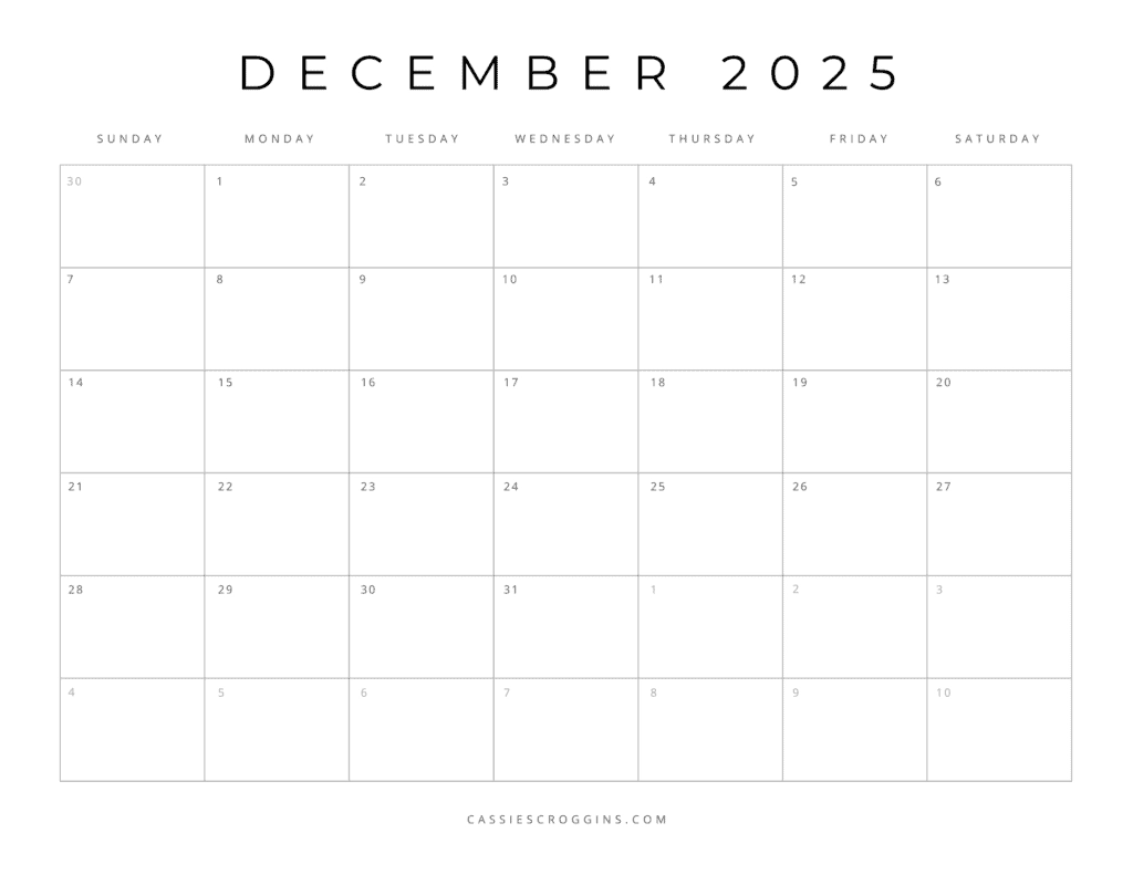 Printable December 2025 Calendar Microsoft