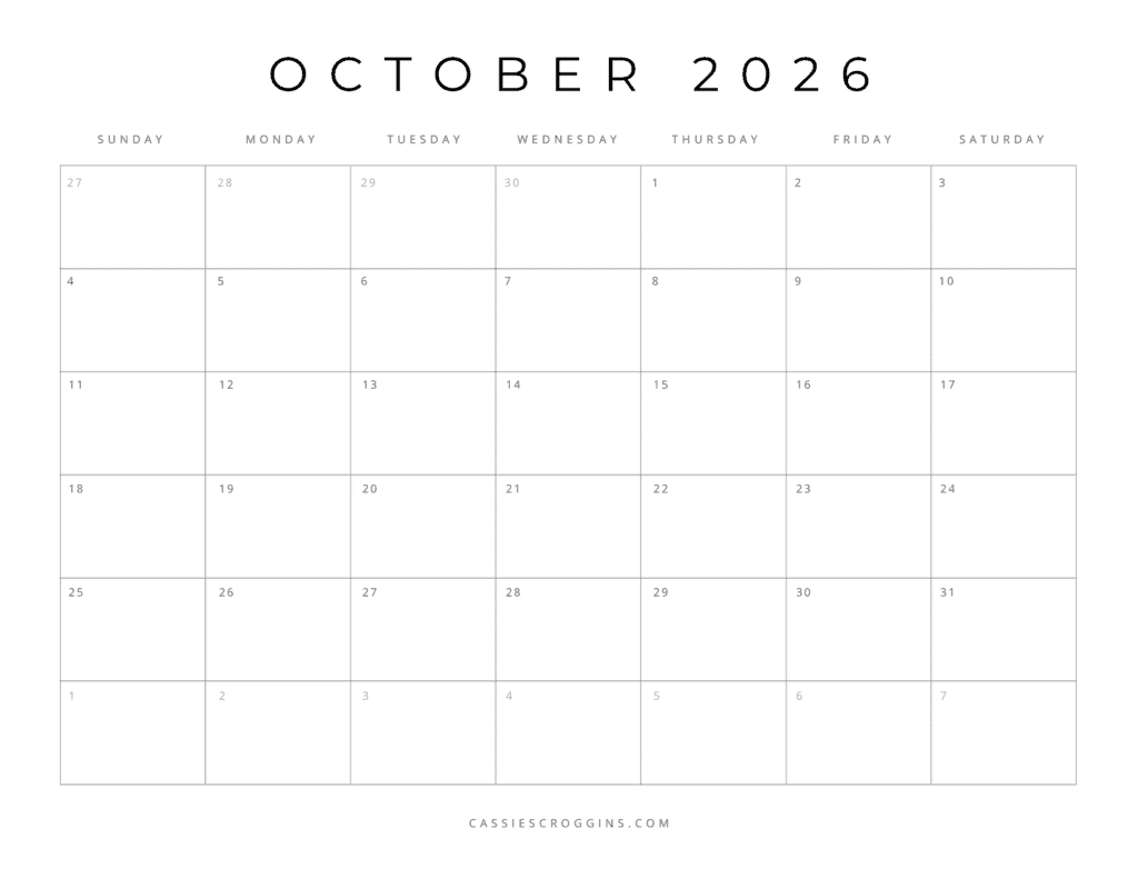 Blank Monthly Calendar Printable 2026