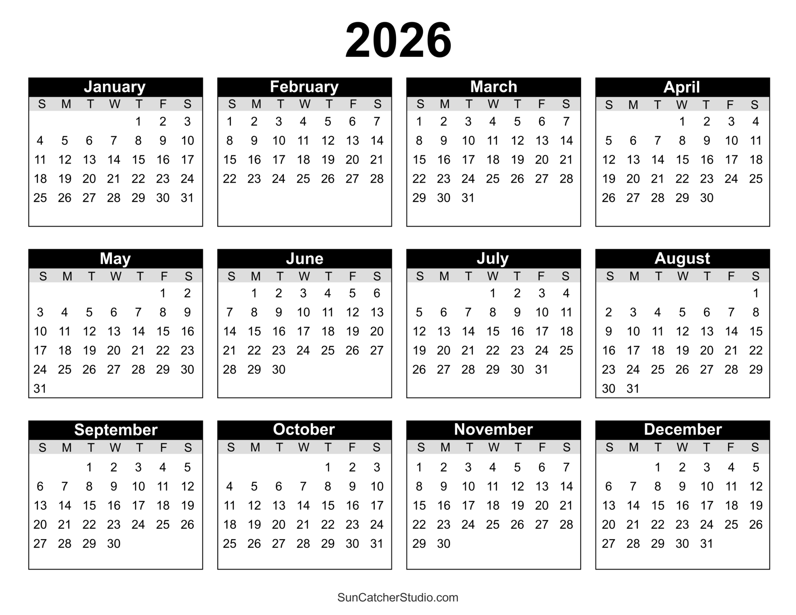 2026 Calendar Printable And Blank