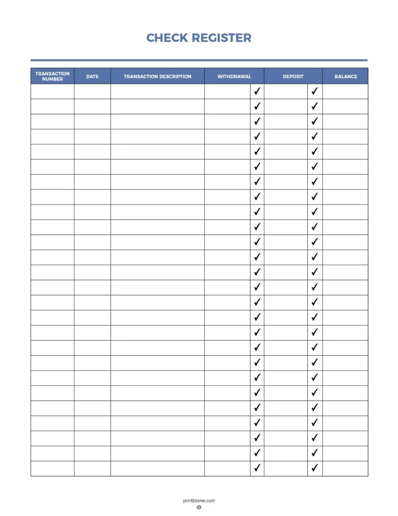 Free Printable Check Register Template