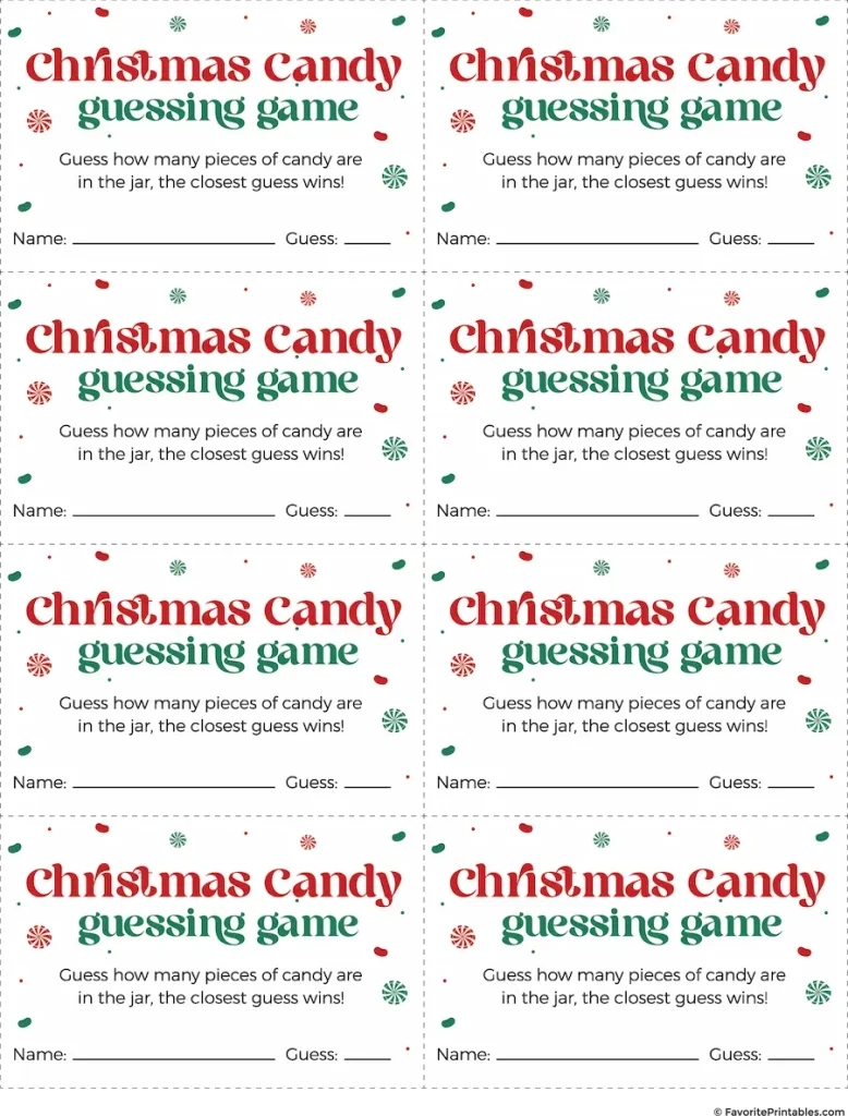 Free Printable Christmas Candy Guessing Game Favorite Printables