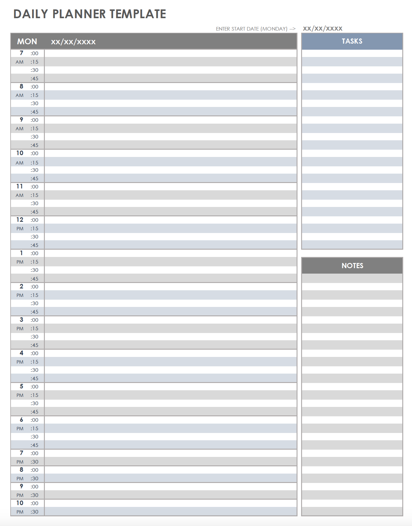 Daily Printable 15 Minute Schedule Template