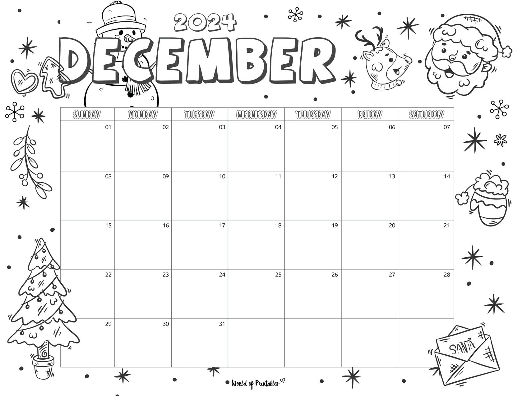 December Coloring Calendar Printable