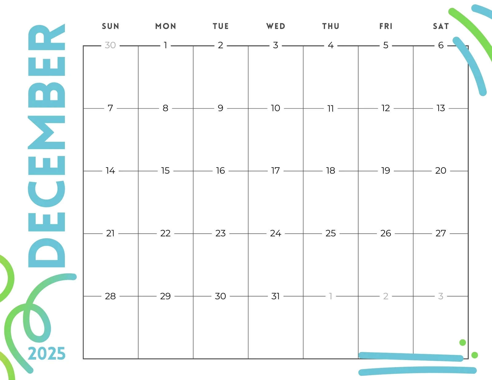December 2025 Calendar Printable And Editable
