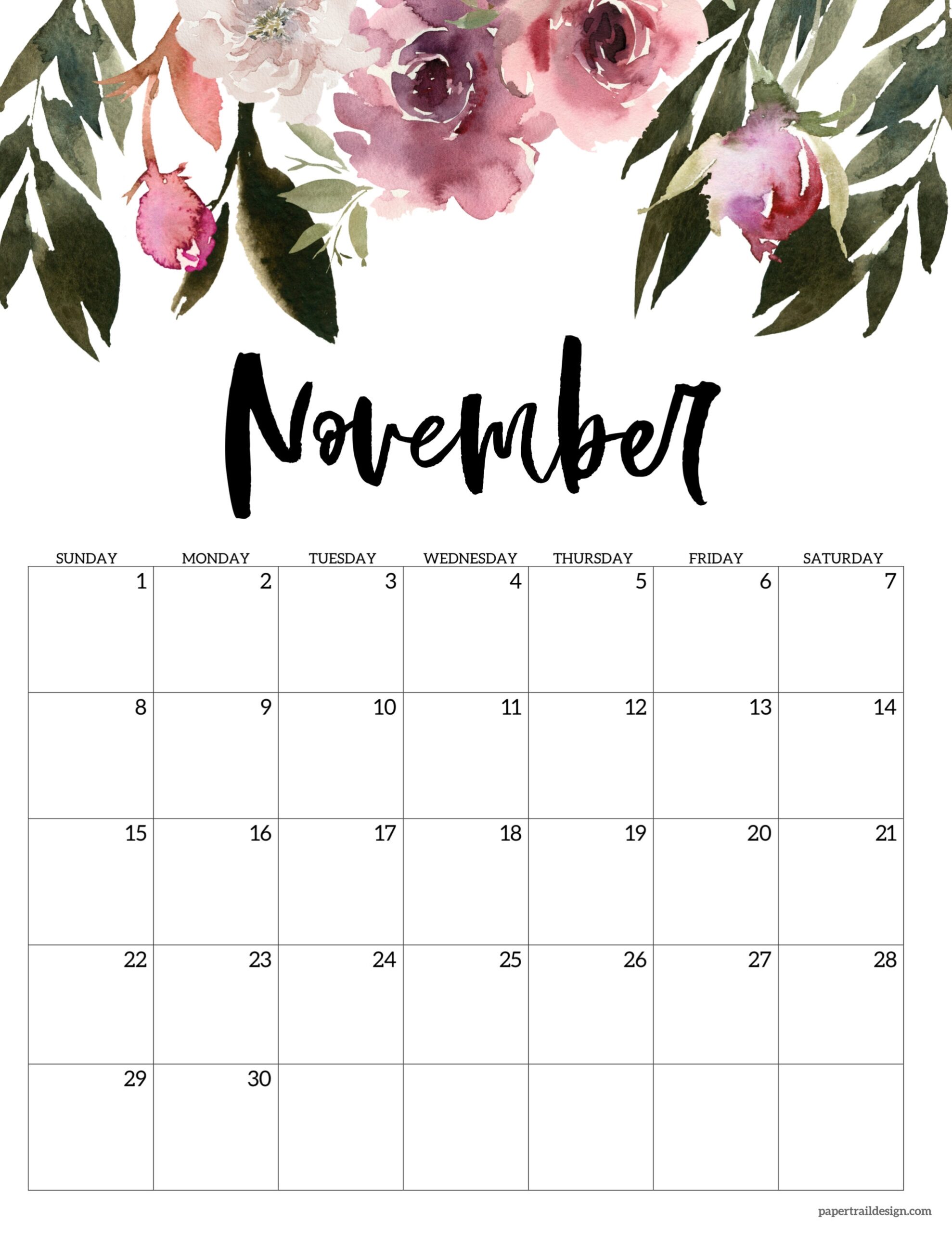 November 2026 Calendar Page Printable