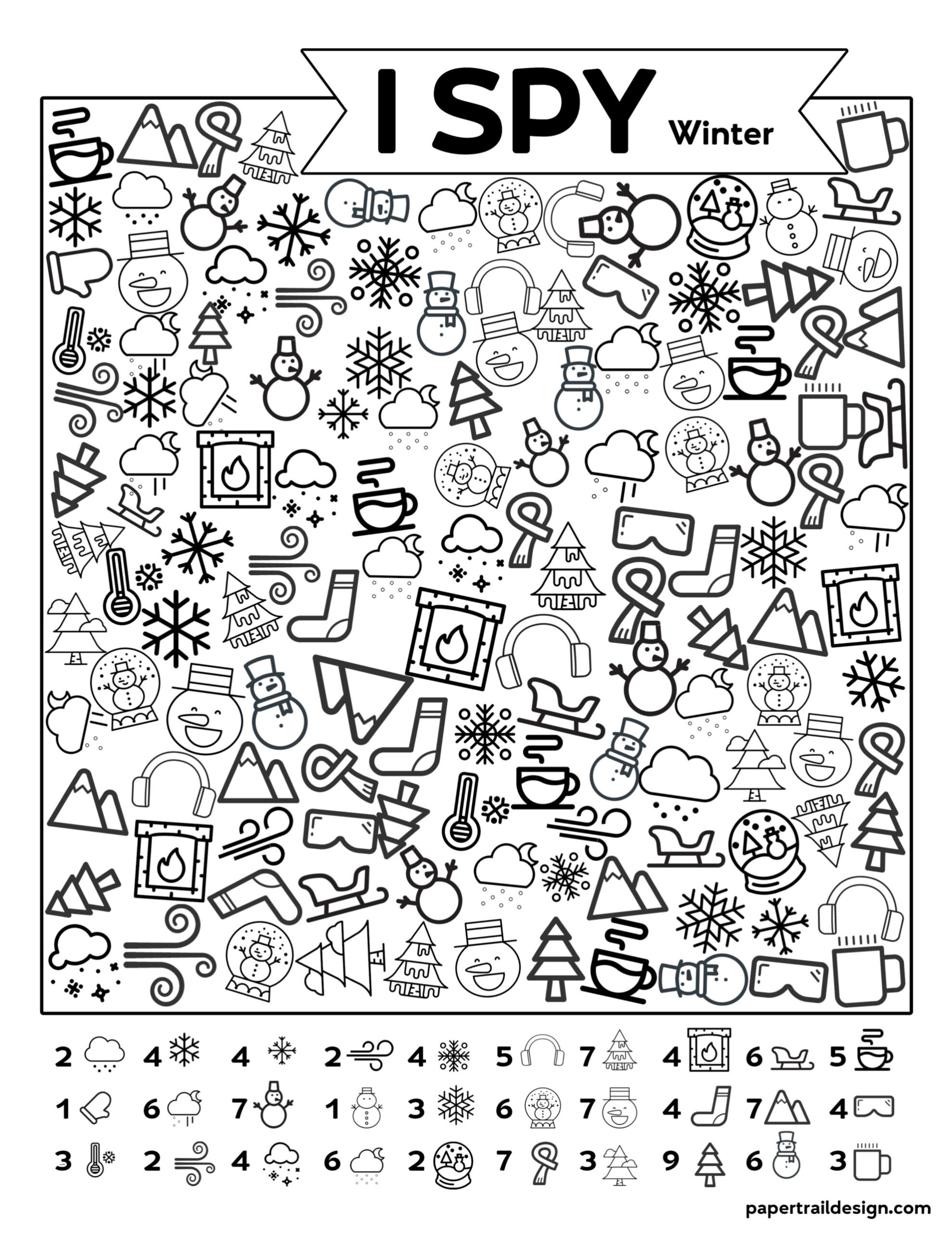 Free Printable I Spy Winter Activity Paper Trail Design 