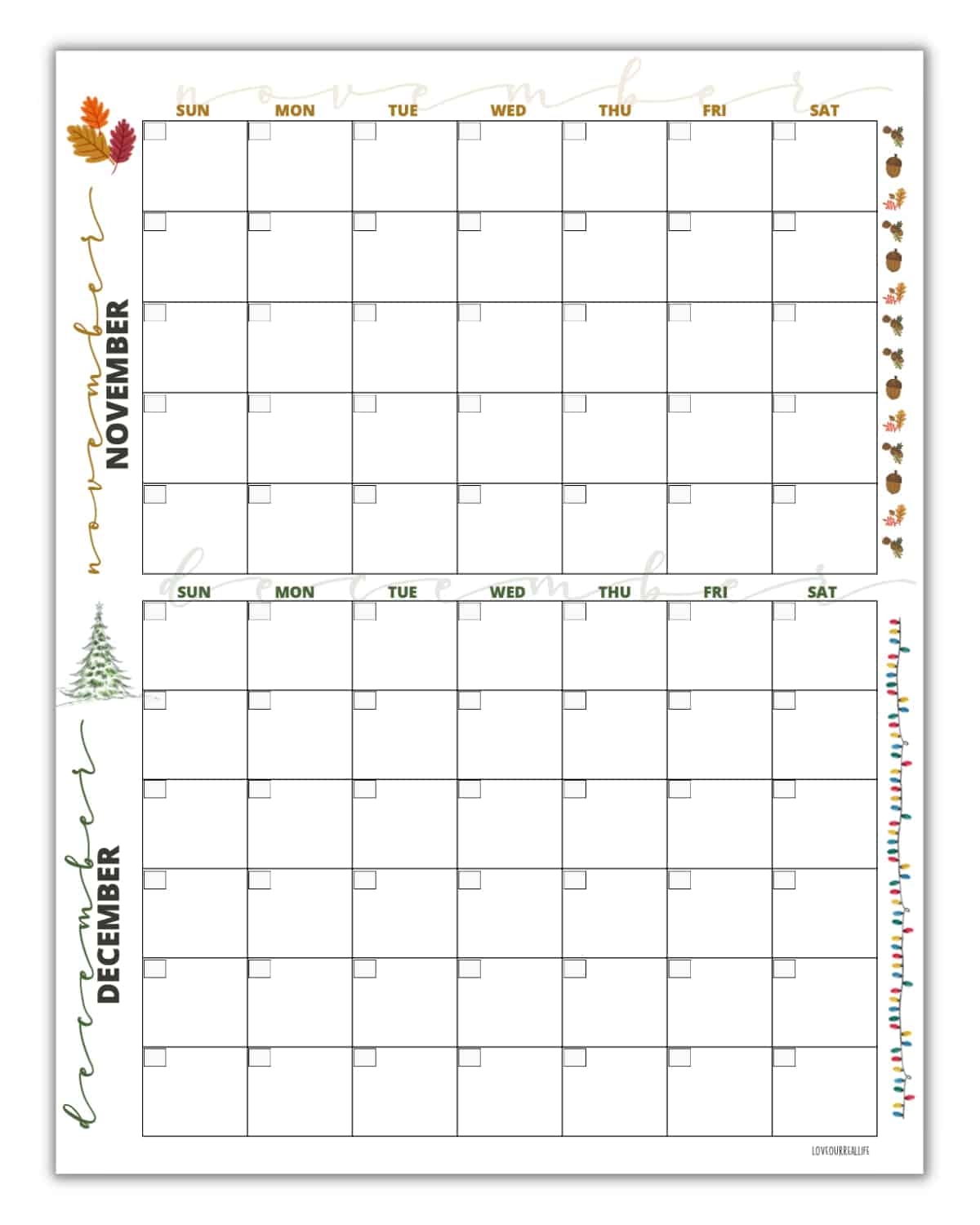 Printable Calendar November December
