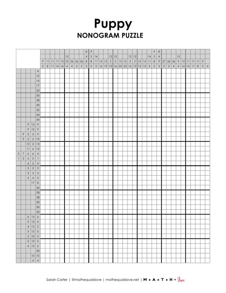 Free Printable Puppy Nonogram Puzzle PDF 
