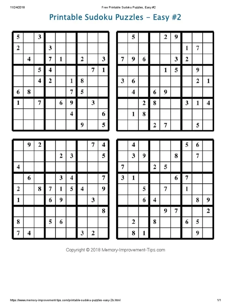 Free Printable Sudoku Puzzles Easy 2 PDF