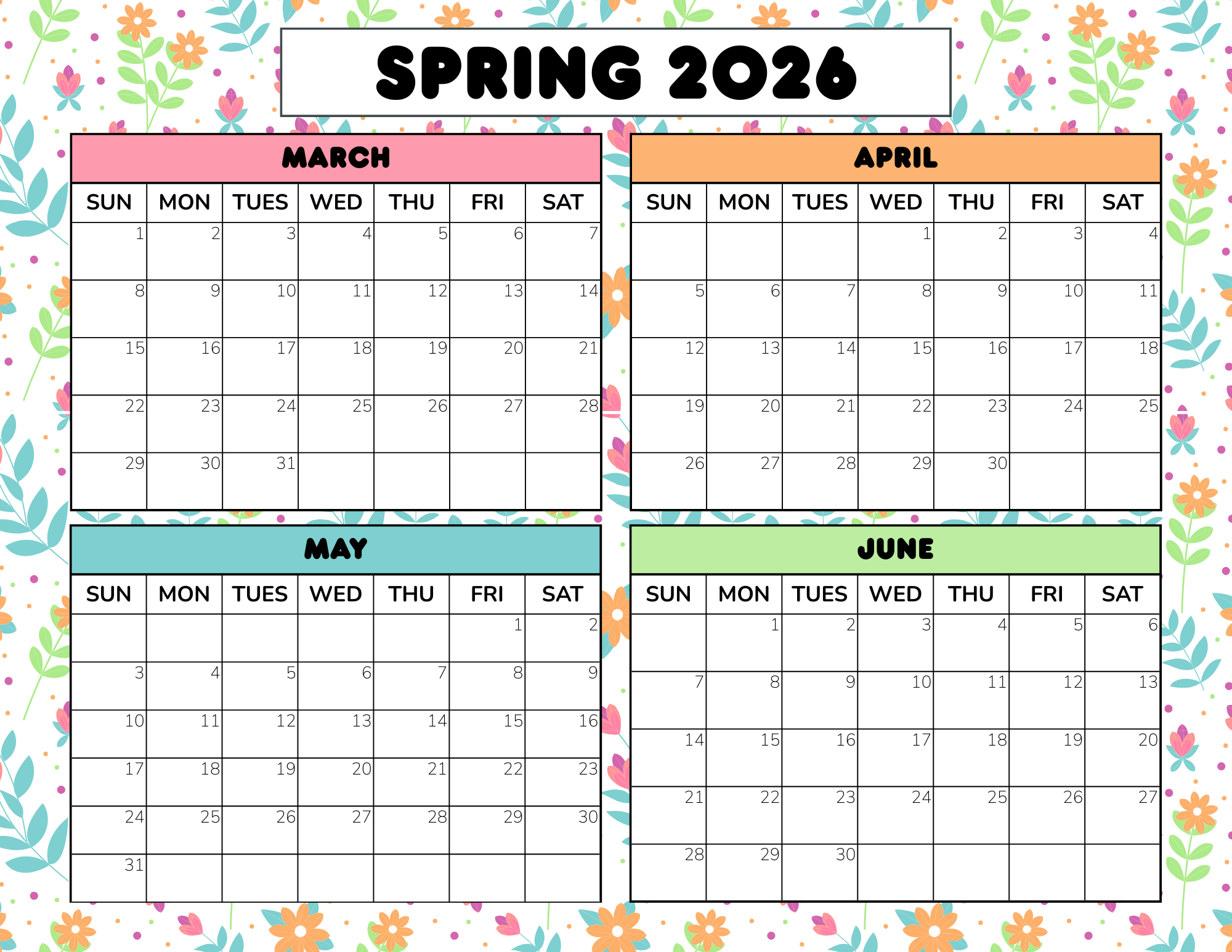 Free Spring Calendar Printable 2026 amp 2027 PDF