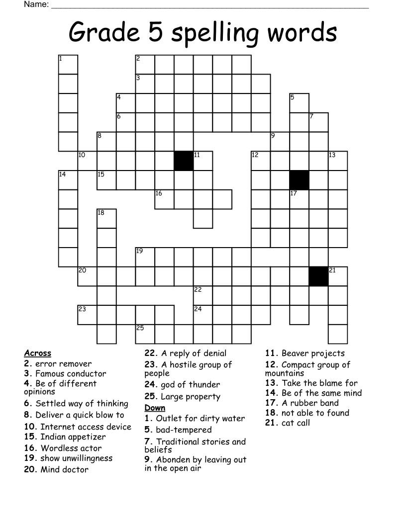 Printable 5th Grade Crossword Puzzles