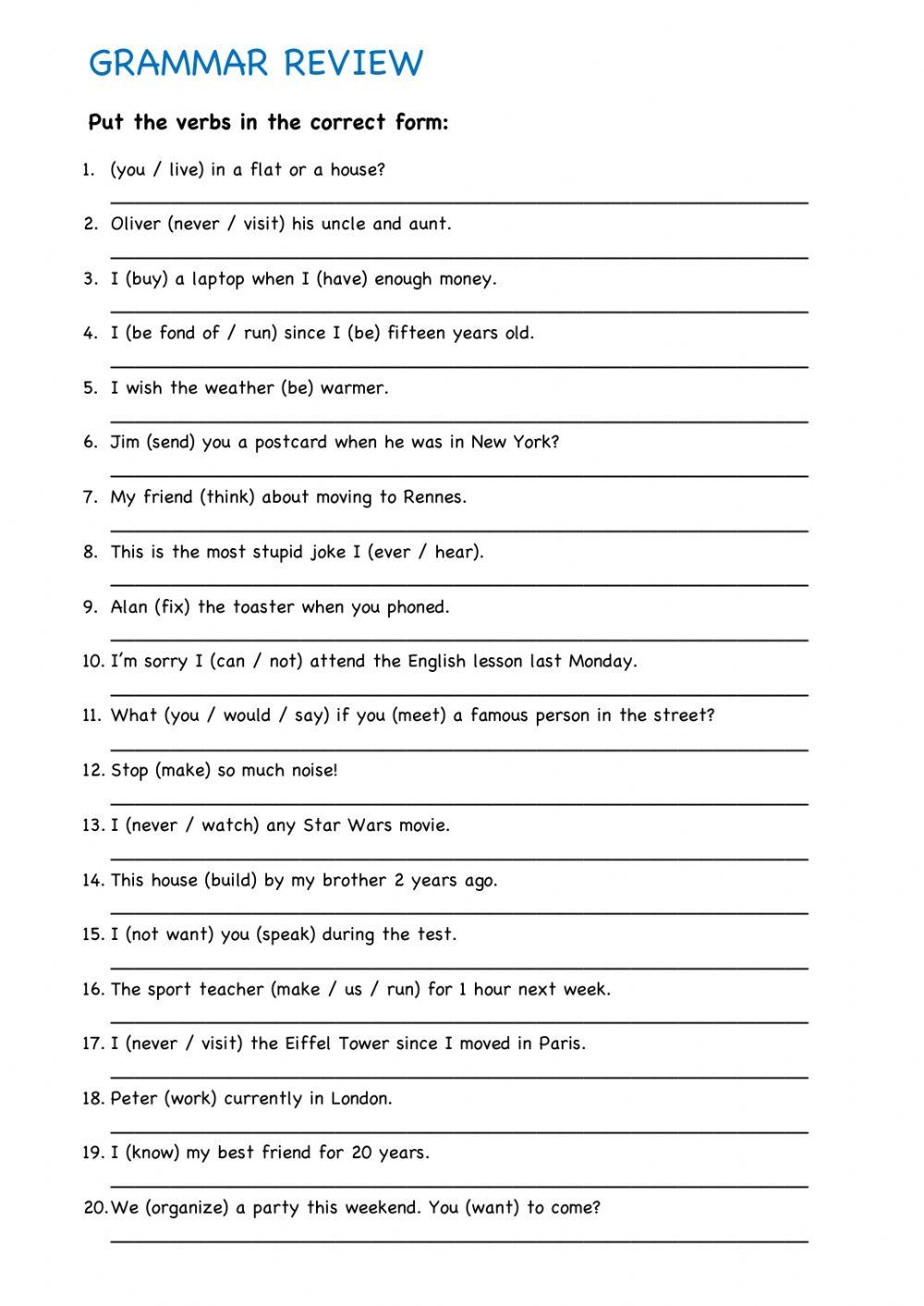 Grammar Review Interactive Activity For High School Live 