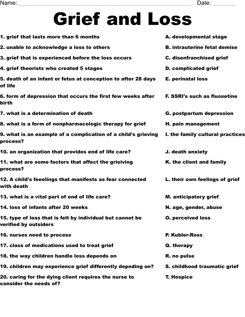 Grief & Loss Printable Worksheets