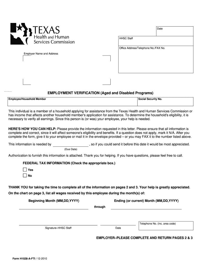 Hhsc Form 1028 - Employment Verification Form