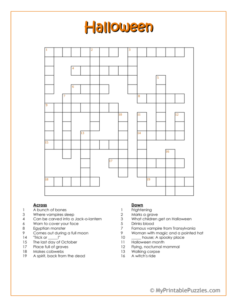 Free Printable Halloween Crossword Puzzles