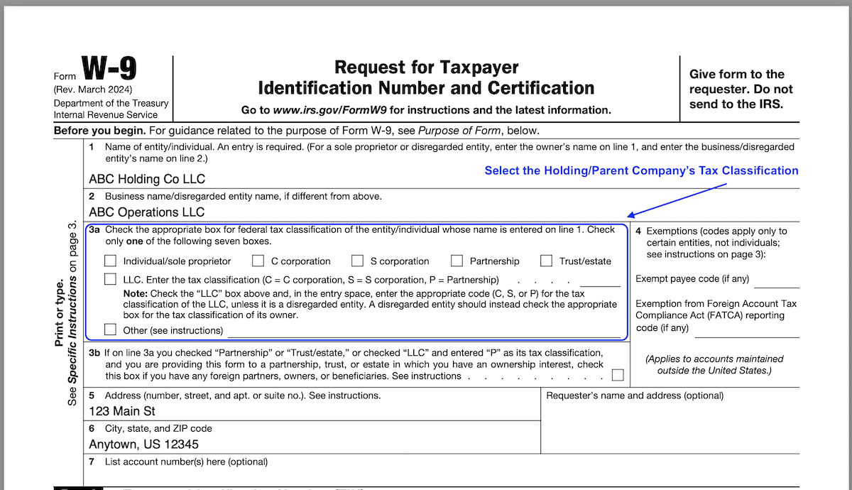How To Complete W 9 For LLCs Multiple Examples LLCU 