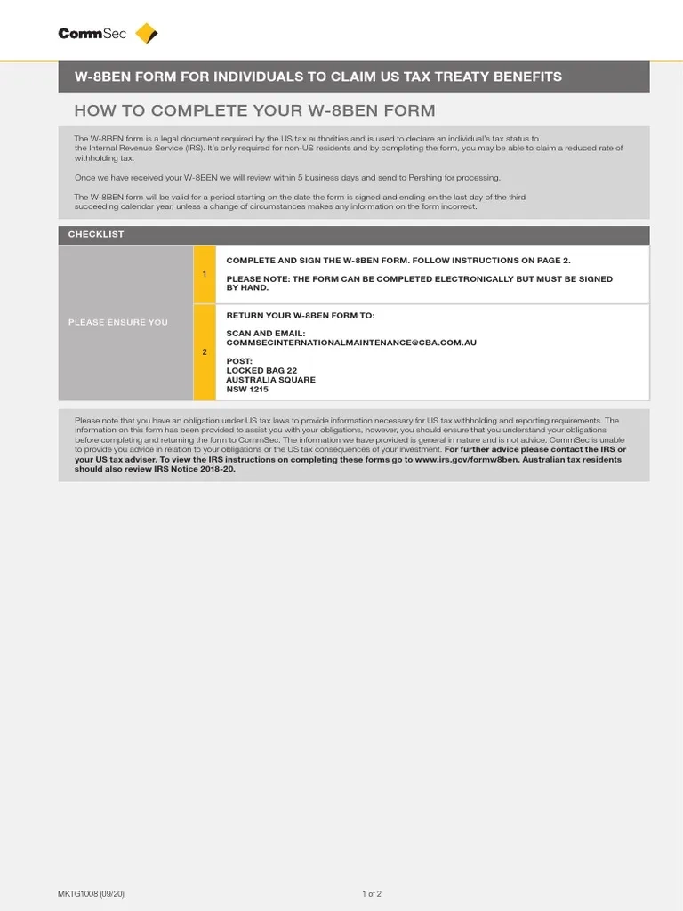 How To Complete Your W 8Ben Form PDF Irs Tax Forms Tax Treaty