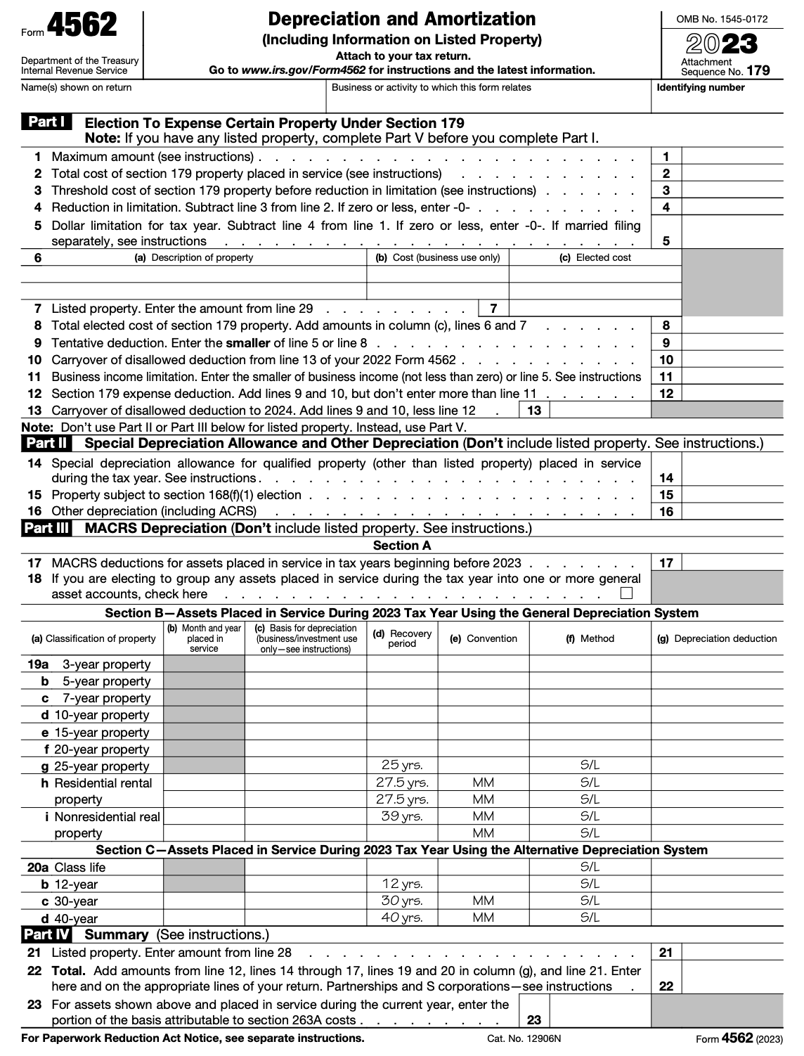 Irs Form Depreciation 4562