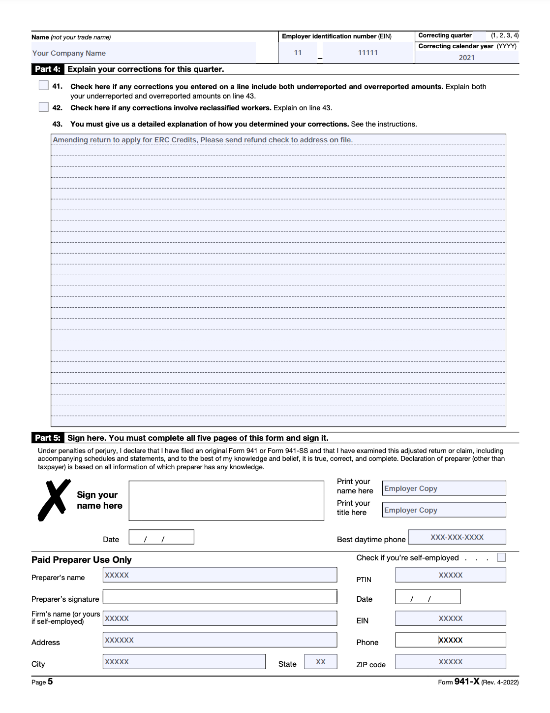 941 X Form 2021 Fillable