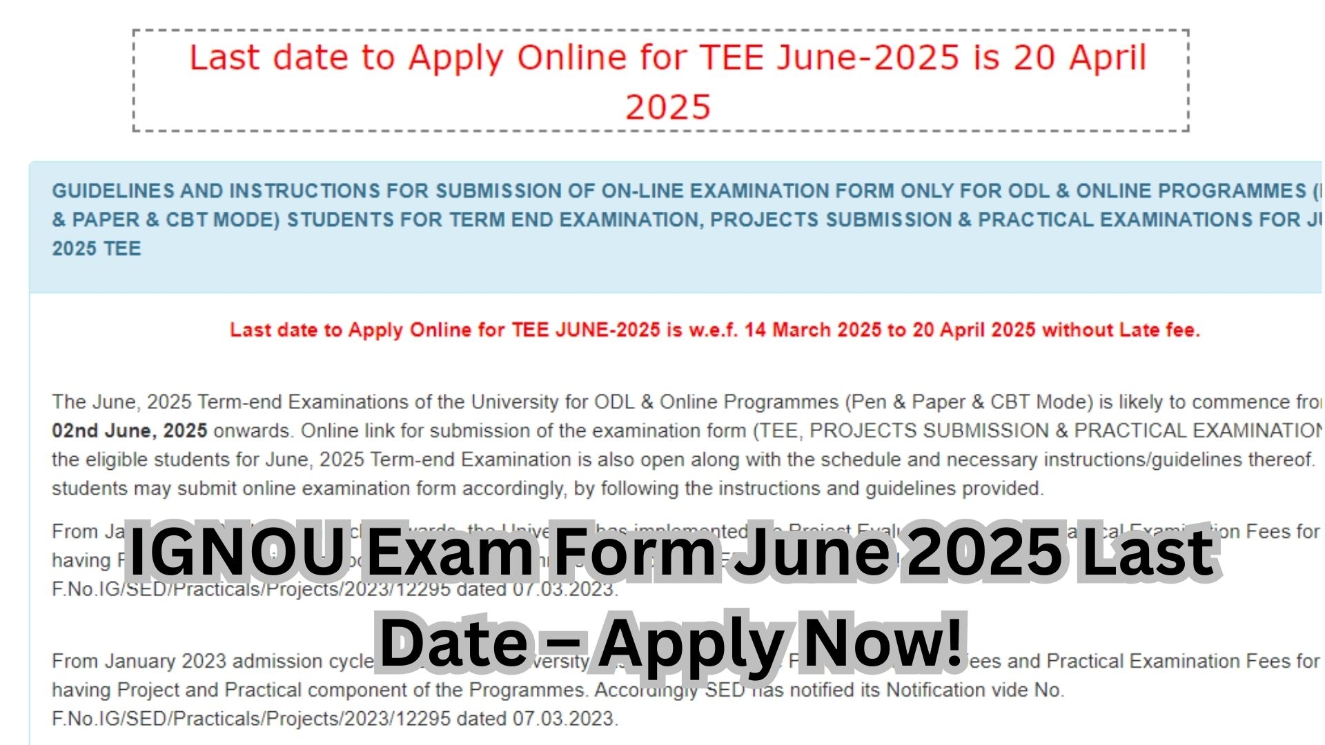 Ignou Exam Form June 2025 Start Date