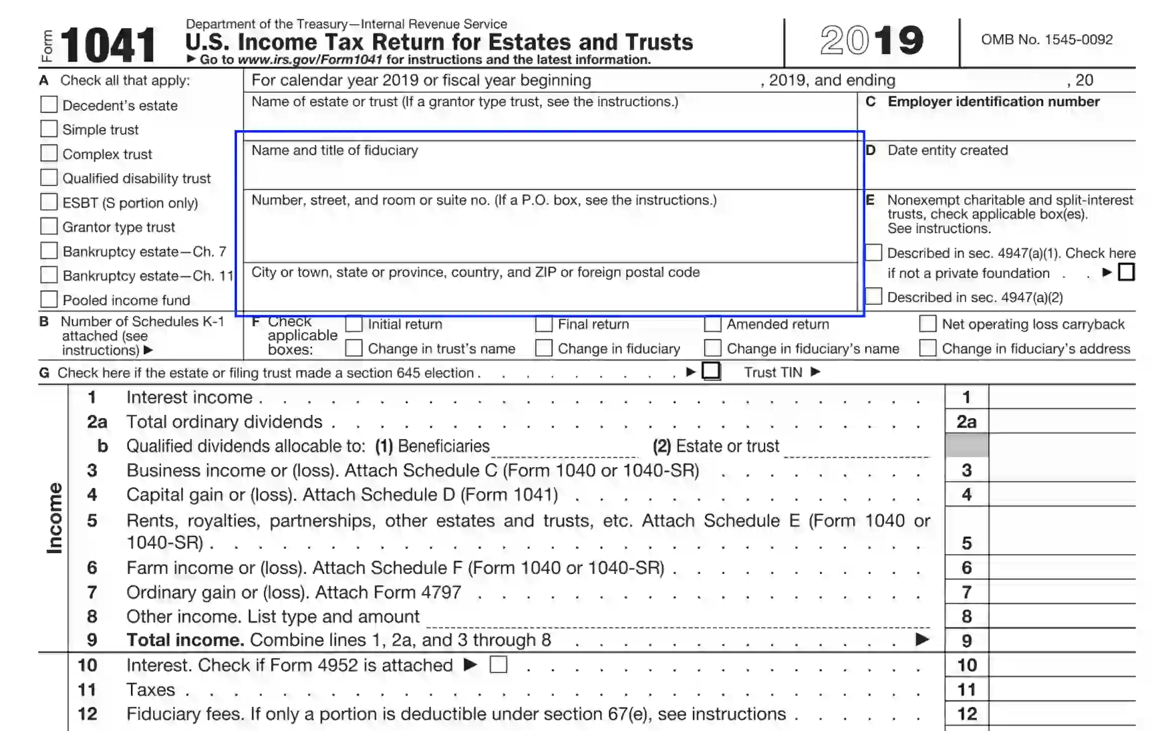 IRS Form 1041 Fill Out Printable PDF Forms Online
