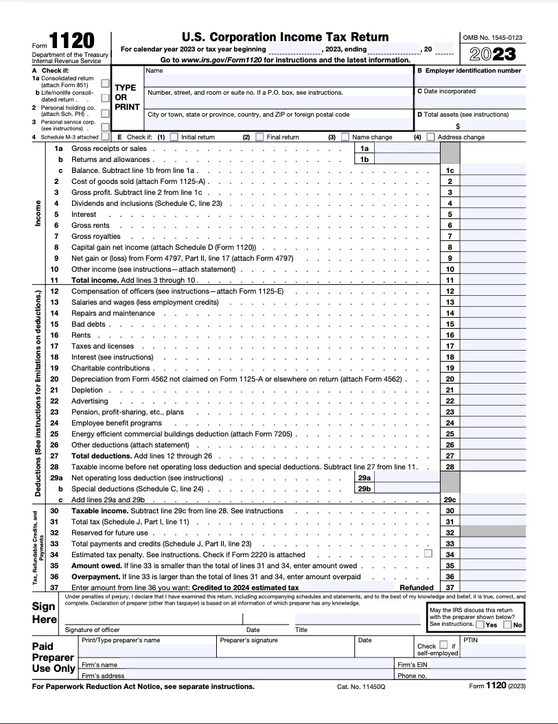 IRS Form 1120 A Guide For Startup Founders