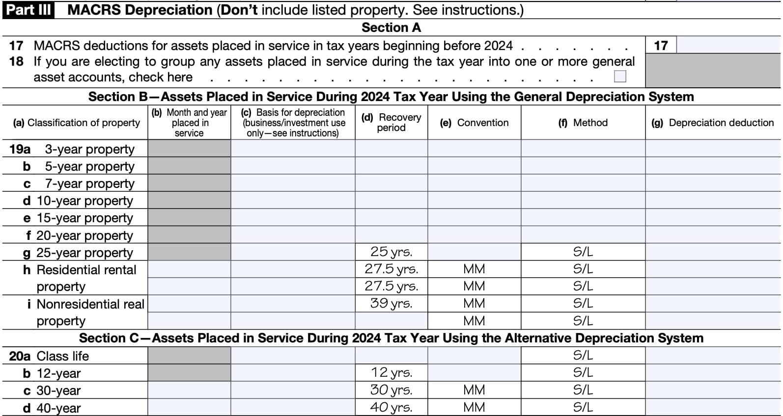 Irs Depreciation Form 4562 Instructions