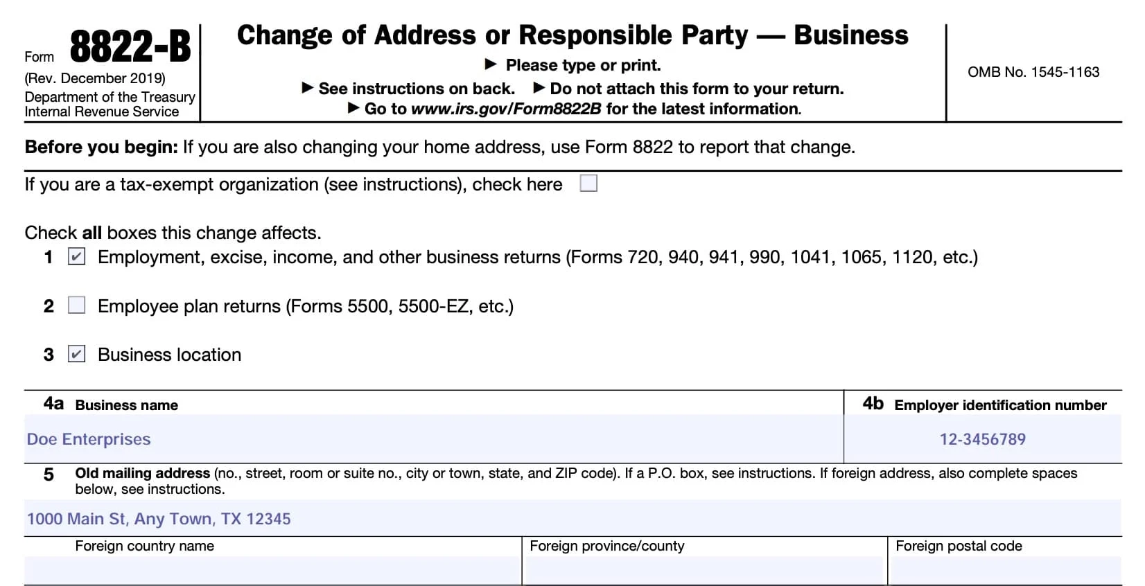 IRS Form 8822 B Instructions Change Of Address Or Party