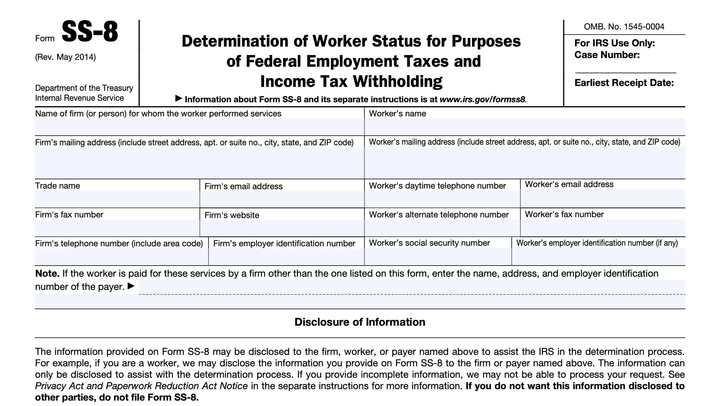 IRS Form SS 8 Instructions IRS Determination Of Worker Status