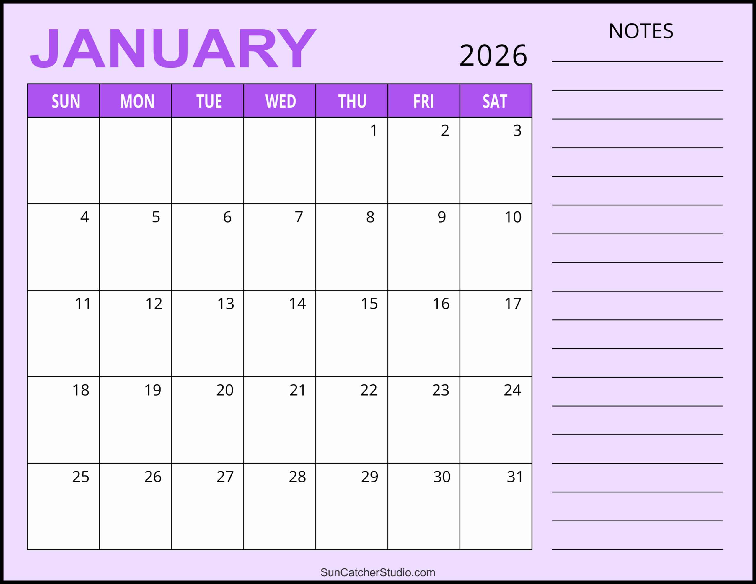 January 2026 Calendar Pdf Printable Free